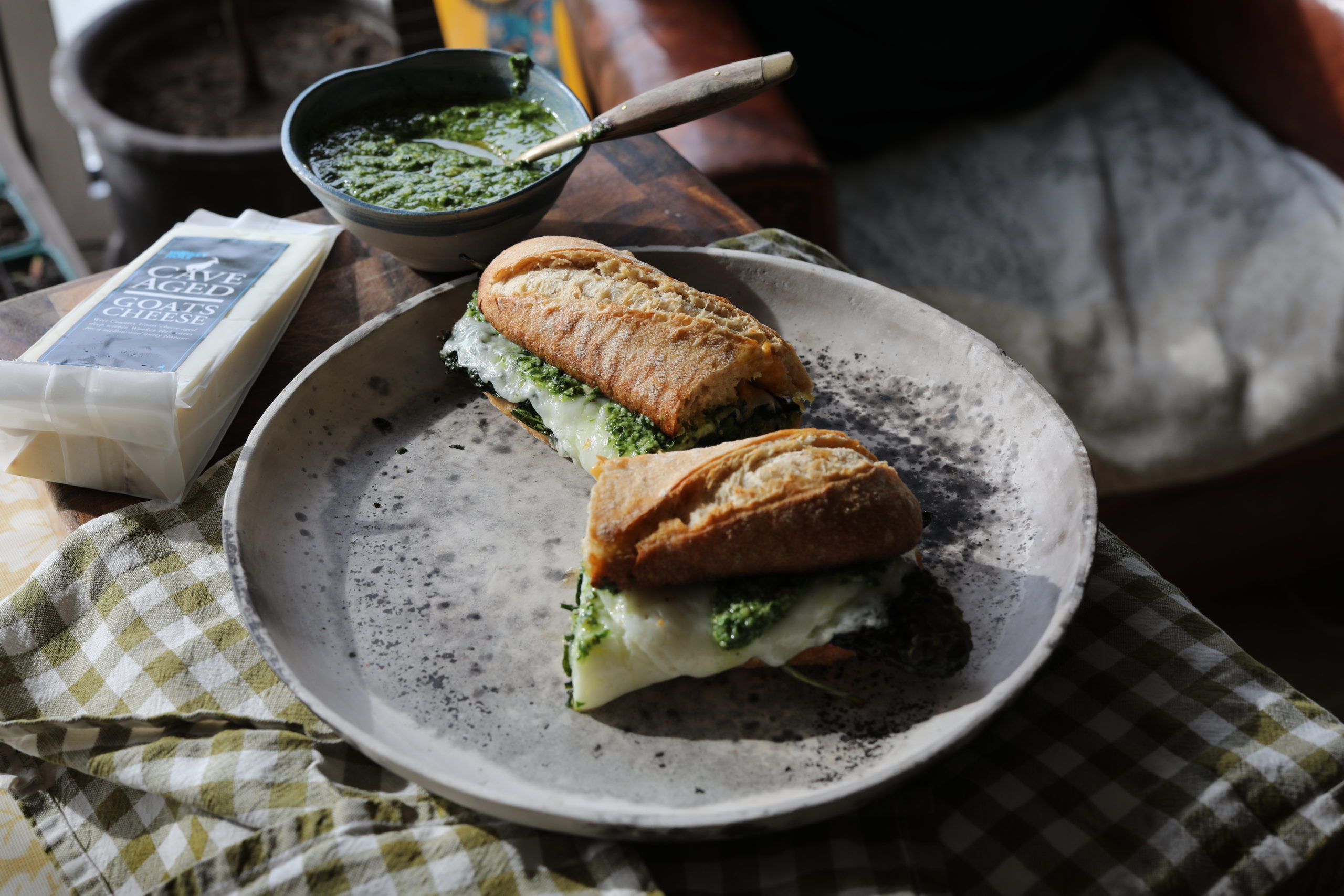 Cave Aged Goat’s Cheese & Wild Garlic Pesto Baguette
