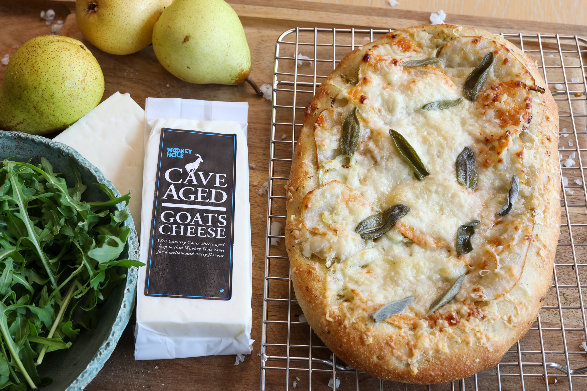 Wookey Hole Cave-Aged Goat’s Cheese, Pear & Fennel Flatbread